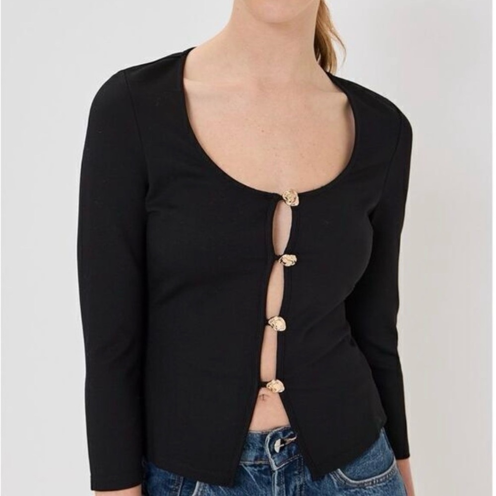 Reformation Women's Black Fitted Long Sleeve Button-Down Cardigan Top size Large - Picture 4 of 10